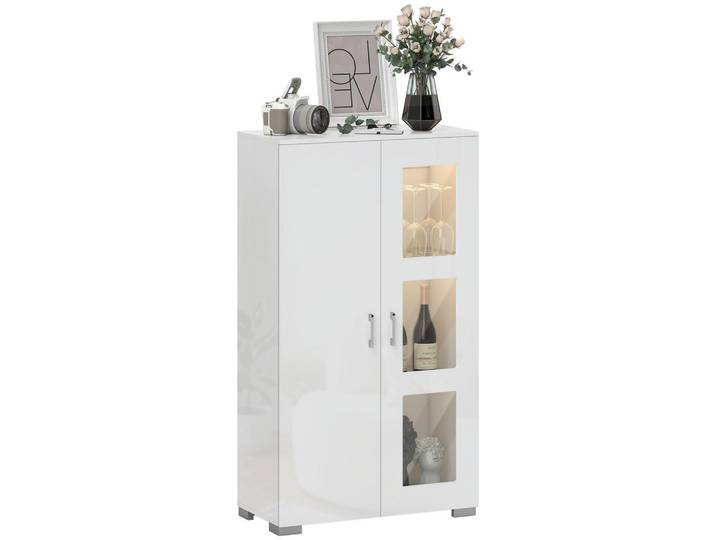 ComfortXL Sideboard De-11190 LED RGB 16 Farben mit Fernbedienung, Hochglanz Weiß, 71x126x35 cm, Kleinmöbel, Kommoden, Sideboards