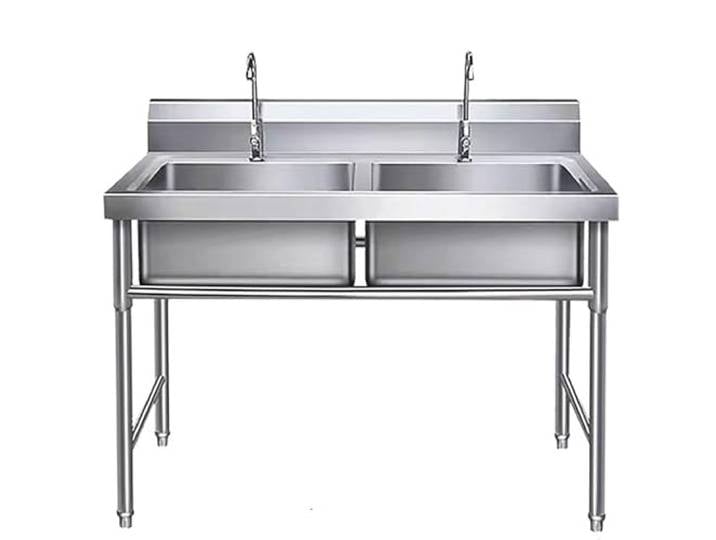 Doppel Spülbecken Edelstahlspüle Küche, Freistehende Spülbecken Gewerbliche mit Wasserhahn, Freistehende Spültisch Komplettes Set, Häuslich/Kommerziell