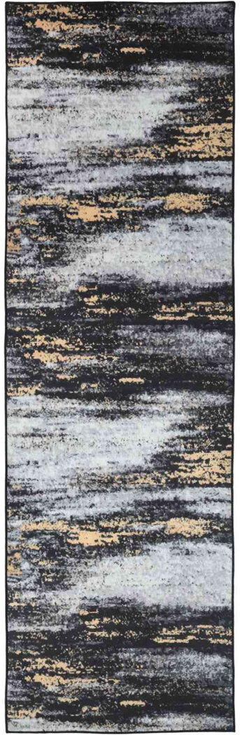 17 Stories Floral and Dots Area Rug Gold;Black Runner 100 cm x 300 cm