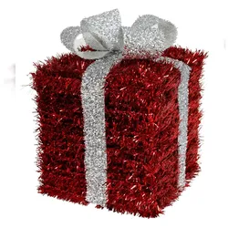Lametta Weihnachtsgeschenk rot 16cm mit Schleife Weihnachtsdeko Geschenkpäckchen