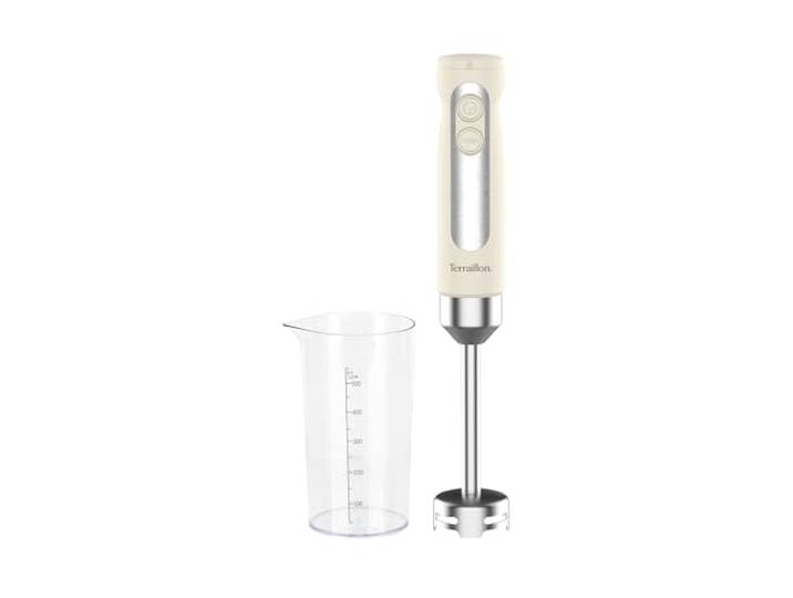 TERRAILLON - SUNRISE - Mixeur plongeant Electrique\, Lames Inox\, Fonction Turbo\, 800W\, VItesse variable\, Câble de 105 cm\, Verre doseur 550 ml inclus\, Design vintage\, Crème