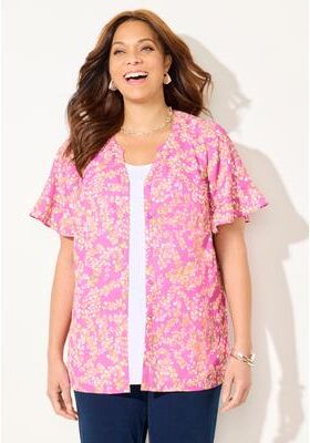 Plus Size Women's Isabella Romance Blouse by Catherines in Multi Poppies (Size 0XWP)