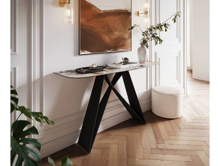 Konsolentisch Edge Boot 140x40 cm Keramik Patagonia Poliert Velio Metall Schwarz, Konsolentische