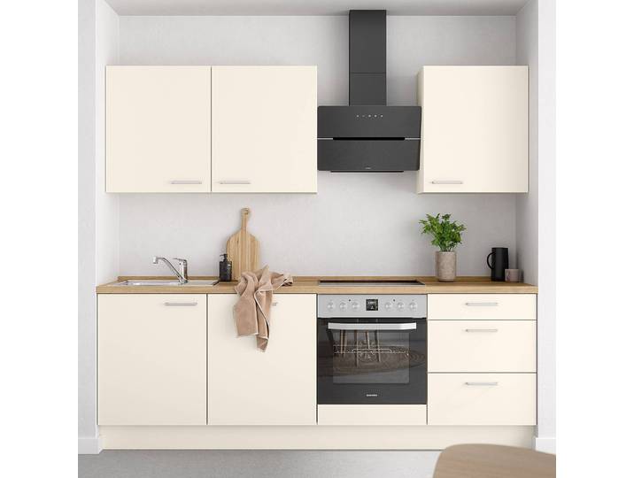 Küchenzeile High-Line Touch Variante C 240cm Ausrichtung rechts Beige/Magnolia/Eiche Sierra Dekor AEG