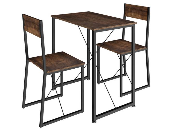 tectake Sitzgruppe Margate, mit höhenverstellbaren Kunststofffüßen, Industrial Holz dunkel, rustikal, Rostfarben, Quadratisch, 80x90x138 cm, Esszimmer, Bänke, Tischgruppen & Eckbankgruppen