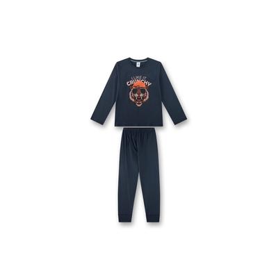 Schlafanzug SANETTA "Pyjama Pyjama Teens I like it crunchy lang", Jungen, Gr. 164, blau (dunkelblau), Obermaterial: 100% Baumwolle CO., Homewear-Sets Schlafanzug