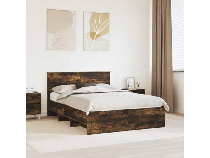 RJPLMFV Bettgestell, Raucheiche, 140 x 200 cm, Holz Mit integriertem Kopfteil, modernes Design, robuste Struktur, einfache Reinigung