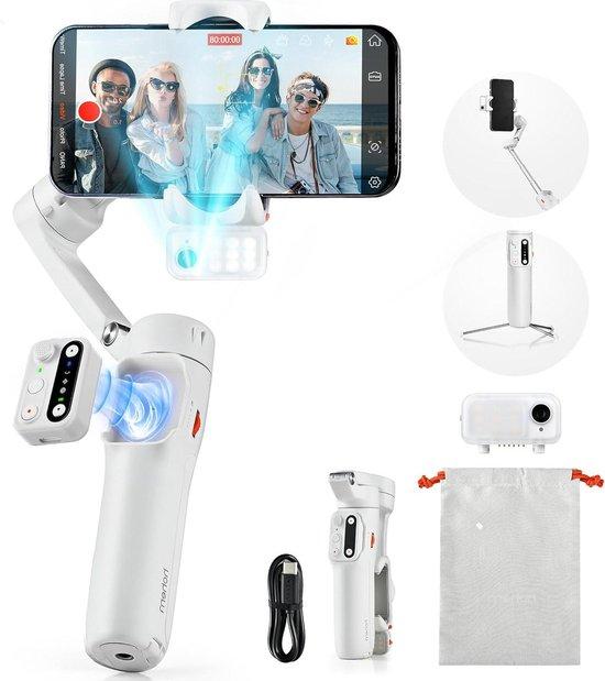 Smartphone-Stabilisator - Bewegungsstabilisierung - Für Videoaufnahmen - Mit magnetischem KI-Tracker - Gewicht: 420 Gramm - Weiß