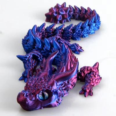 Inspired Finds Movable 3D Printed Dragon Toy Articulated Fidget & Desk Ornament For Stress Relief & Gifting bluepurple