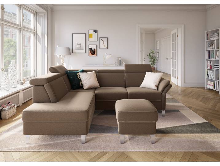 Ecksofa, Luxus-Microfaser, Braun 245×193 cm, Mit Kopfteilverstellung & Bettfunktion, Sit&More