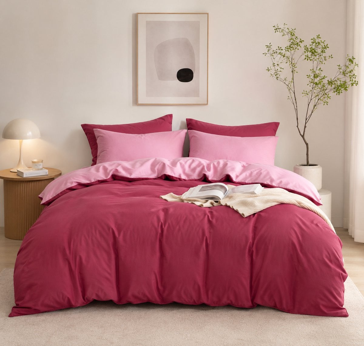 Luxe Microfiber Dekbedovertrekset met Kussenslopen - Roze Bordeaux - Ademend en Zacht Beddengoed