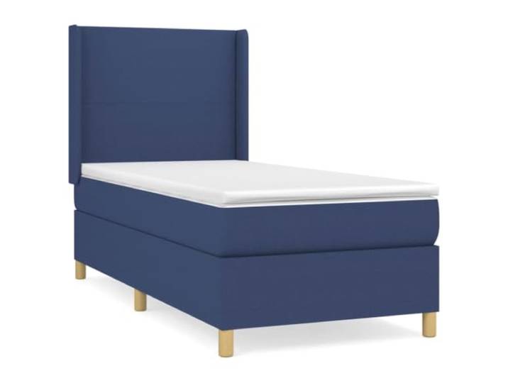 PUGYNBK Boxspringbett, 100 x 200 cm, blauer Stoff Verstellbares Kopfteil, Taschenfederkernmatratze, mittlere Härte, atmungsaktiv