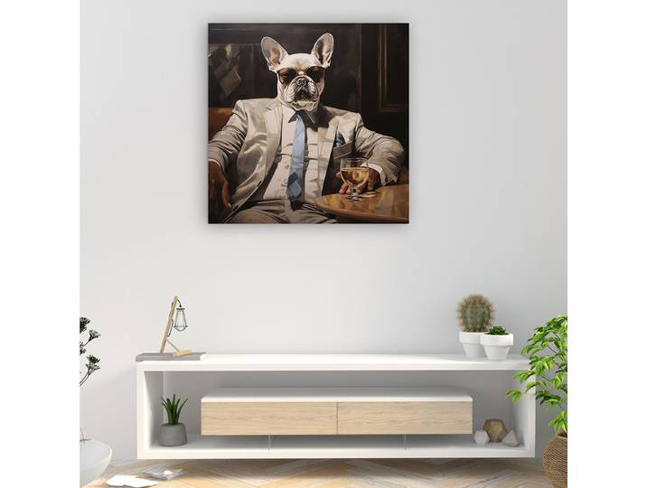Glasbild Business Bulldog Kunstdruck auf Sicherheitsglas Multicolor 80 x 80 x 1cm