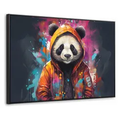 LEINWAND Bilder mit Rahmen - Panda - Jacke - Graffiti - Orange - 140x90