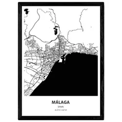 POSTER Karte Von Malaga - Spanien A3 Rahmenlos