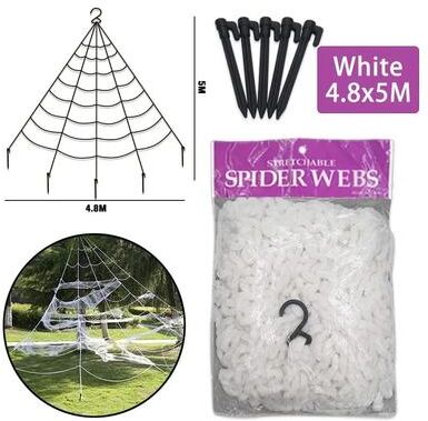 Uplifted Finds Giant Halloween Black Fuzzy Spider Prop For Indoor Outdoor Haunted Decor 4.8x5m white Web