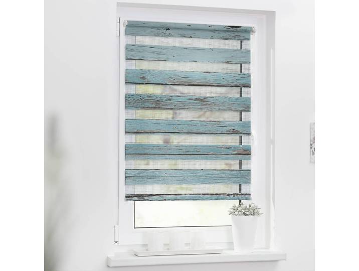 Klemmfix Duo Rollo Bretter Vintage 45 x 150cm Blau/Grün/Petrol
