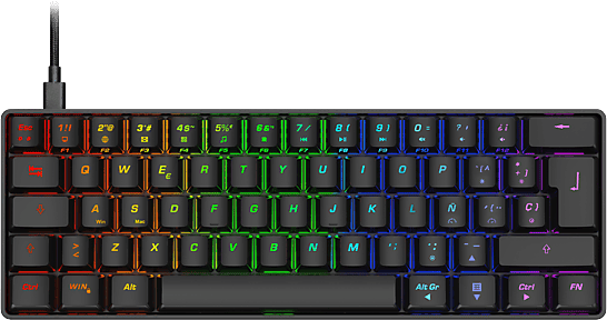Teclado gaming - ISY IGK-5100-WT-ES, Mini RGB, Mecánico, Cable, Teclas iluminadas, Negro