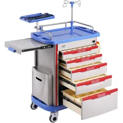 VEVOR Laborwagen Laborhilfswagen 5-stöckig, mobiler medizinischer Wagen aus PP-Material, mit 4 leisen Rädern & 5 Schubladen, Laborrollwagen Salonwagen für Labor, Klinik, Krankenhaus, Salon, Blau