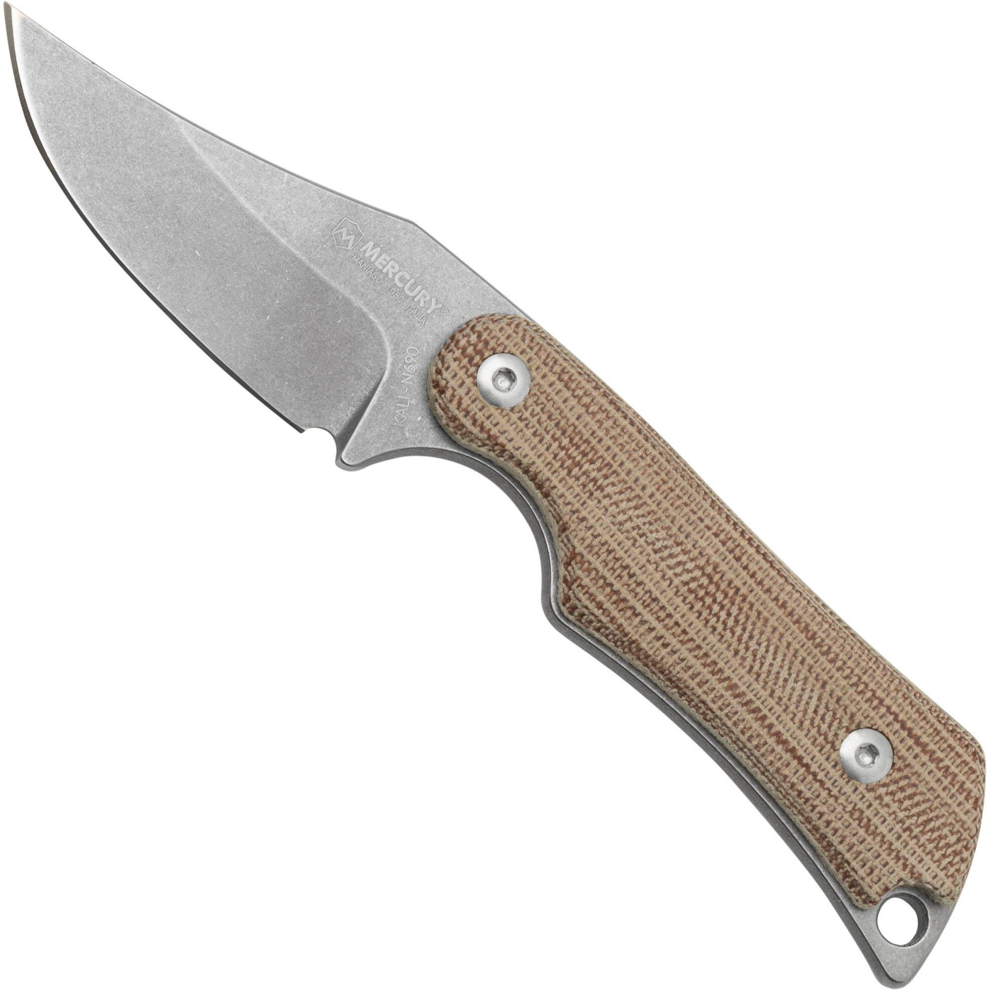 Mercury Kali N690 Stonewashed Clip Point, Natural Canvas Micarta, coltello fisso