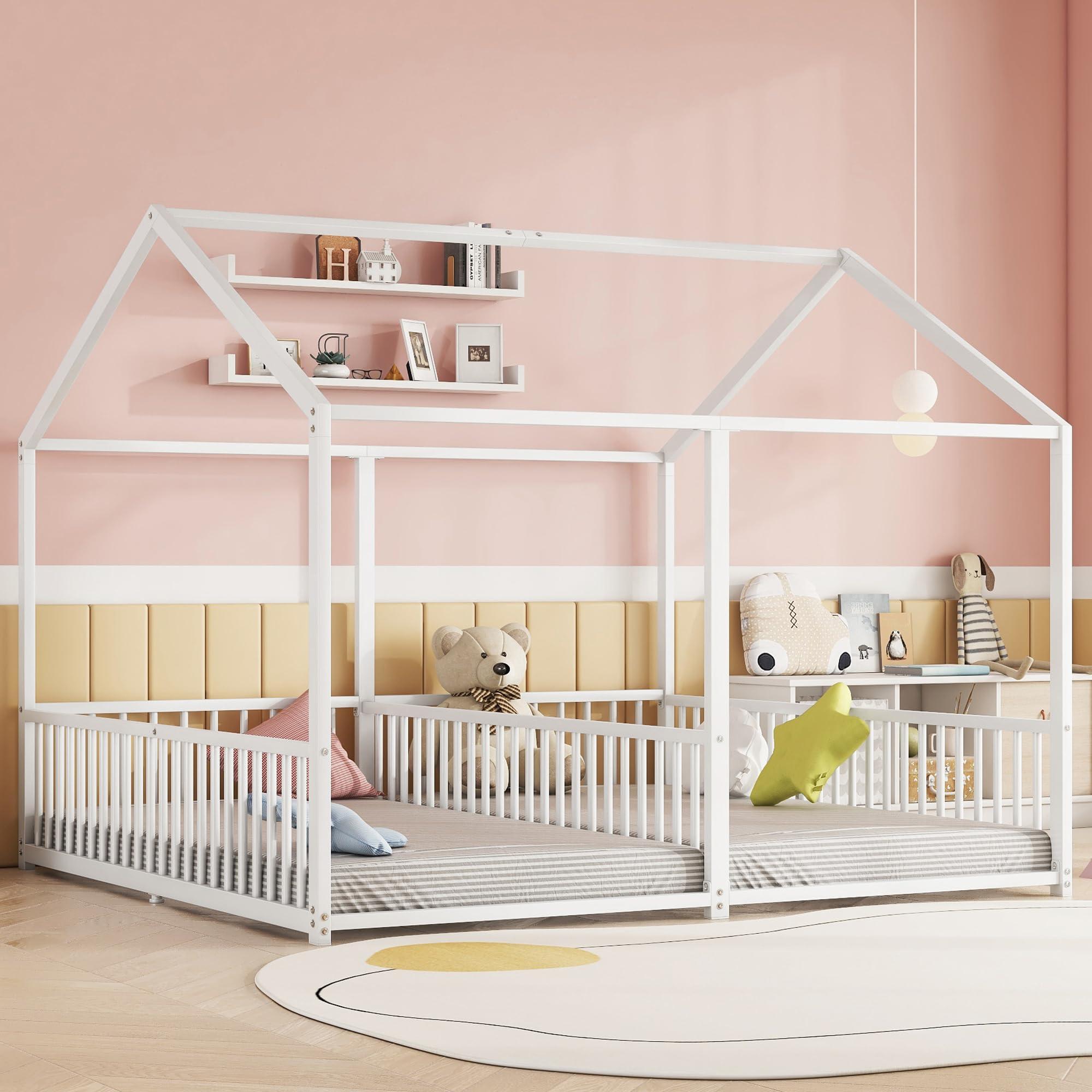 FAVSH Hausbett 90x200 cm Kinderbett, Bodenbett mit Rausfallschutz, Niedriges Bet
