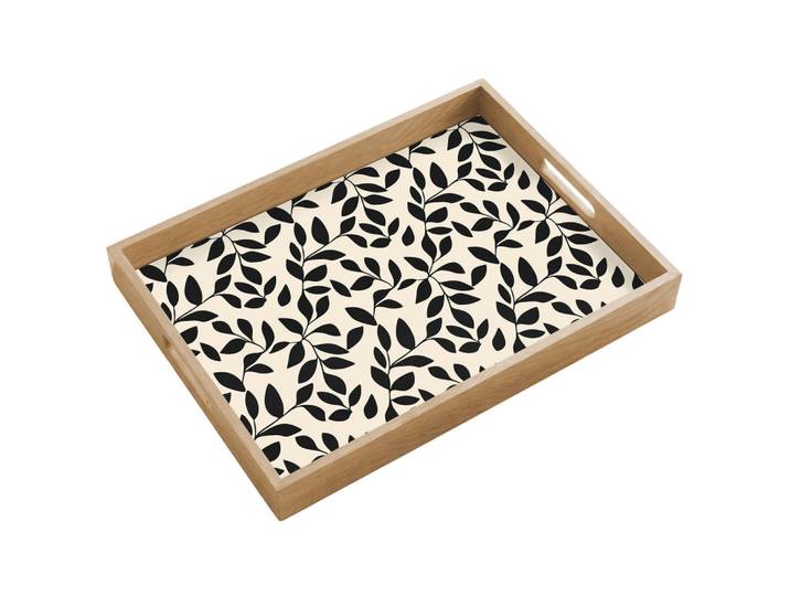 OnlyWow Tablett - Elegant - Gemustert - Schwarz - Beige - 50x35 cm, Holz, Echtholz,Eiche, Rechteckig, 50x5x5 cm, Geschirr, Tischkultur & Serviergeschirr, Tabletts