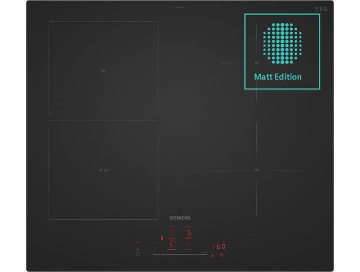 SIEMENS Induktions-Kochfeld ED61AHSC1E , schwarz, B:59,2cm H:5,1cm T:52,2cm, Kochfelder, Moderne matte Optik: 5x weniger sichtbare Kratzer, Induktions-Kochfeld