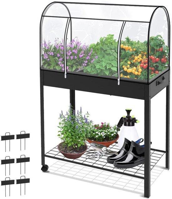 Vounot Verhoogd plantenbed met kruidenbak, hoes, wielen en plank