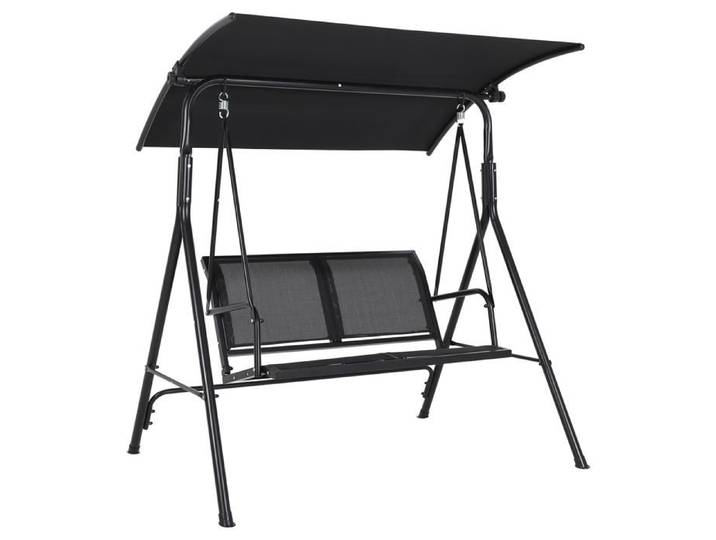 Balancelle 2 personnes patio toile Textilene imperméable auvent réglable cadre acier jardin porche pelouse noire