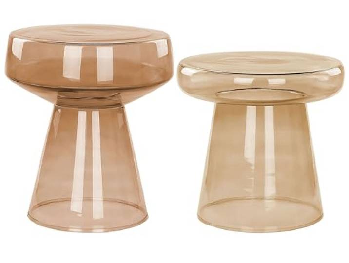 Beistelltisch 2er Set Rauchglas braun rund Couchtisch Retro Laguna/Caldera