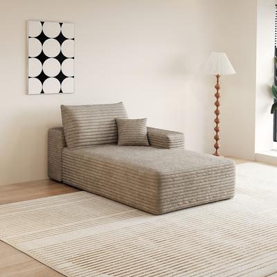 Modern Convertible Compression Sleeper Chaise Lounge with Corduroy Upholstery & Throw Pillow by GDFStudio