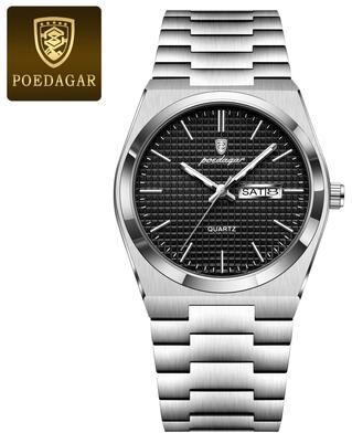 Youfap Market Original Luminous Men's Quartz Watch, Waterproof Stainless Steel, Fashionable Design silver Black
