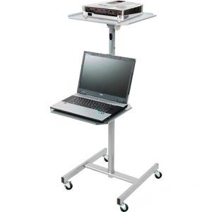 Böttcher-AG Beamertisch NC7087, mattsilber, 15 kg Traglast, 96 - 142 cm höhenverstellbar, 2 Ablagen, neigbar, mit Rollen