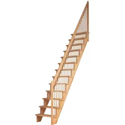 DOLLE Raumspartreppe Wangentreppe Lyon, 65 cm, Buche,Geradelaufend,Holzgeländer rechts,unbehandelt