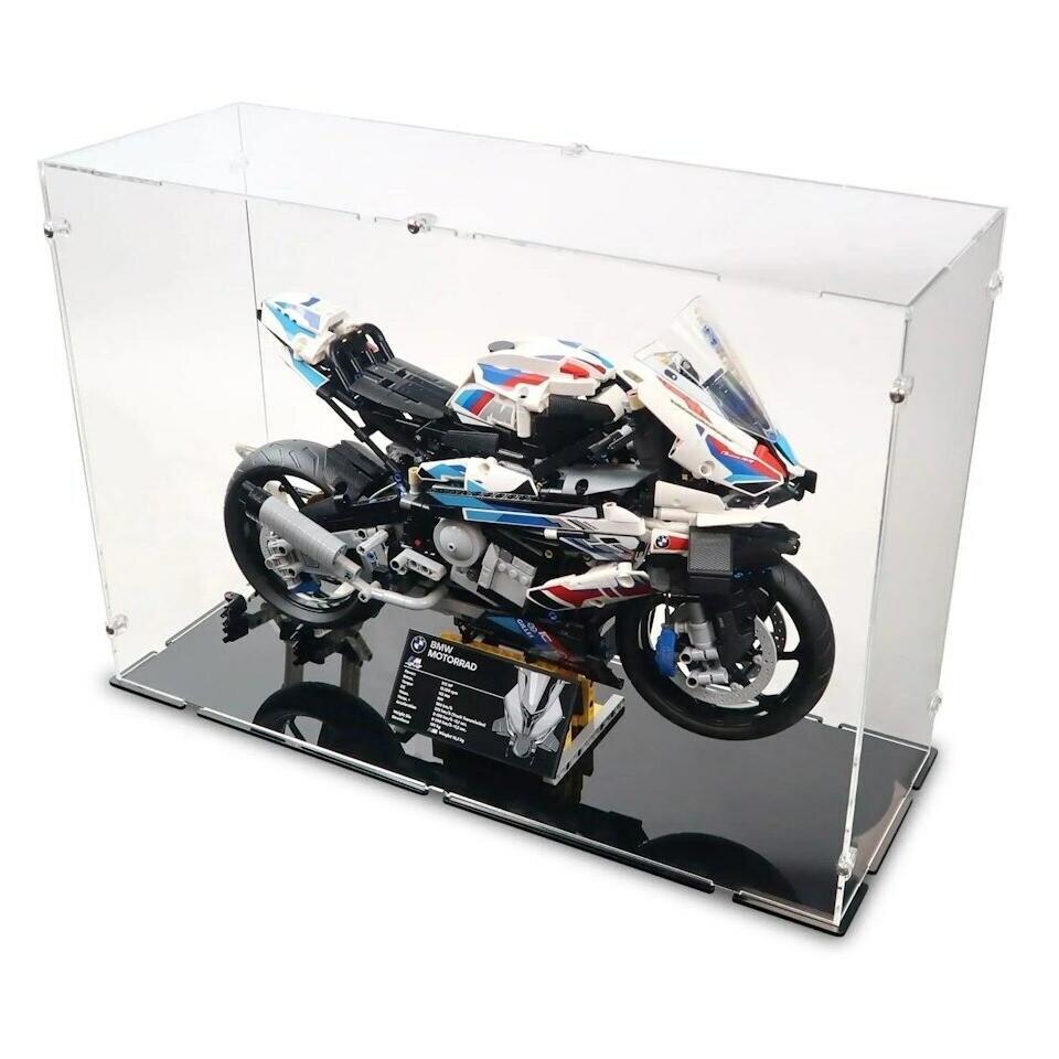 iDisplayit Acryl-Display für LEGO 42130 BMW M 1000 RR (Mit schwarzem Boden) (EC521836NS-BLK)