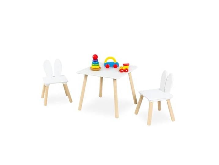 Relaxdays Ensemble de Table et chaises pour Enfants\, 3 pièces\, Table et 2 chaises\, Oreilles de Lapin\, Blanc/Nature
