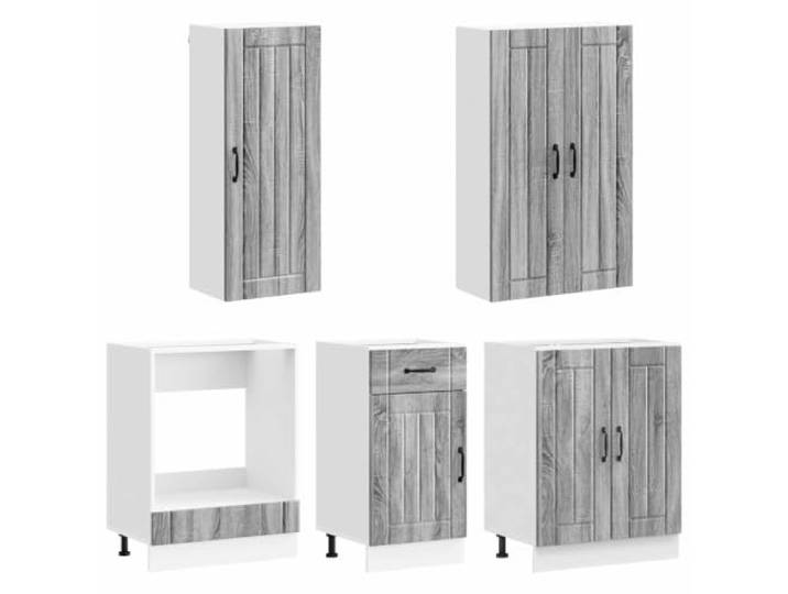 KTHLBRH Kücheneinheit LUCCA 5 Stück Sonoma Grau Holz Engineered Schränke mit verstellbaren Füßen, Wandbefestigung, kippsicher, inklusive Geschirrspüler 60 cm