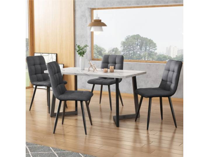 Salle a manger complete rectangulaire 117cm moderne table de cuisine avec 4 Salle a manger complete lin gris foncé noir .