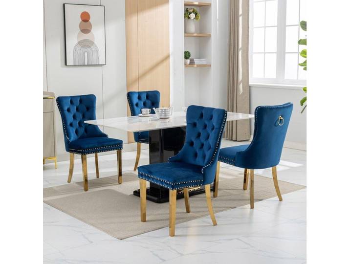 Chaise Salle A Manger Velours Bleu Lot De 2 Siege Capitonne FloraGrace Pour Salle A Manger Pieds Reglables 50x65x95cm