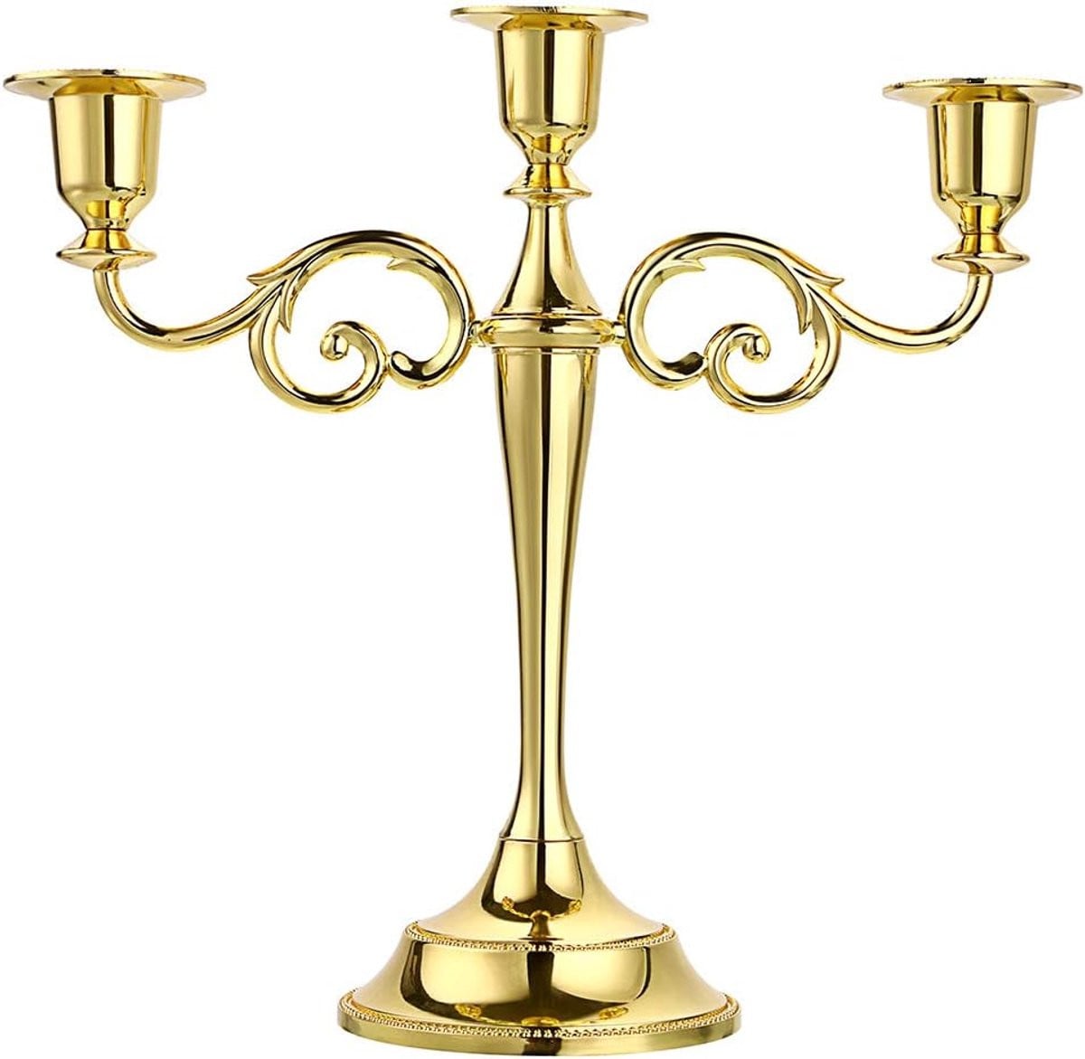 Elegante gouden metalen kandelaar met 3 armen voor kaarsen en decoratie