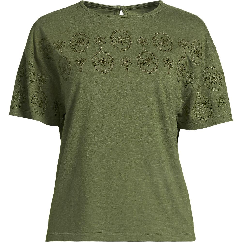 Flammgarn-Shirt mit Stickereien für Damen, Damen, size: regular, Grün, Baumwolle, by Lands' End