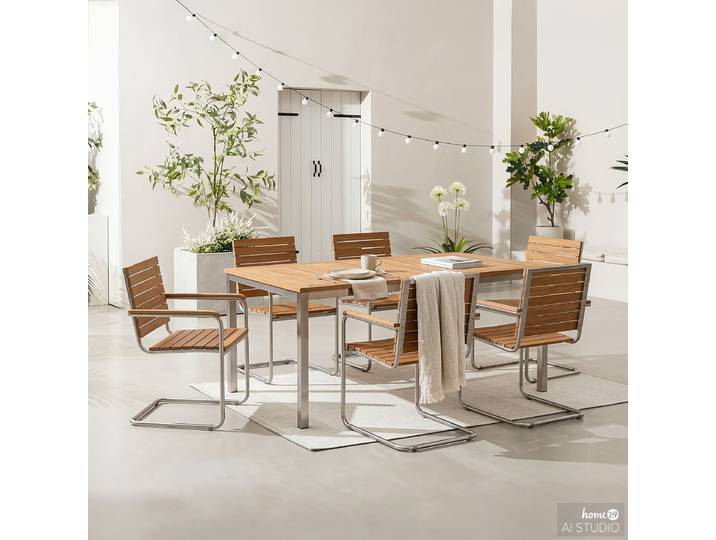 Table et chaises de n 7B 180 x 75 x 90cm Argenté/Marron/Marron/Argenté