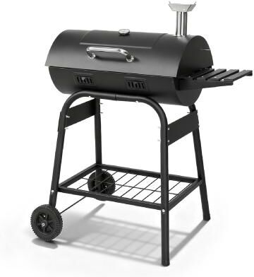 Charcoal BBQ Grill With Side Shelf And 2 Wheels For Patio Porch Picnic - N/A