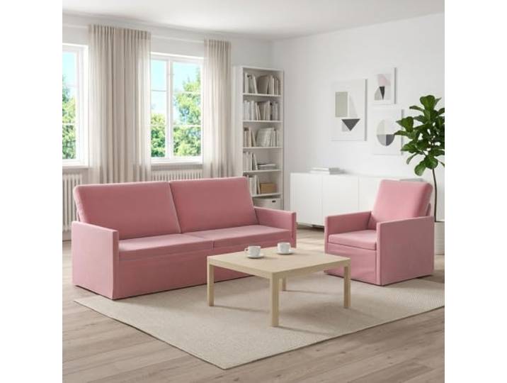 Sofa-Set 2 Pieces Rosa Samt mit Metallrahmen Kissenrücken-Design, Schaum- und Faserfüllung, für Wohnzimmer und Arbeitszimmer