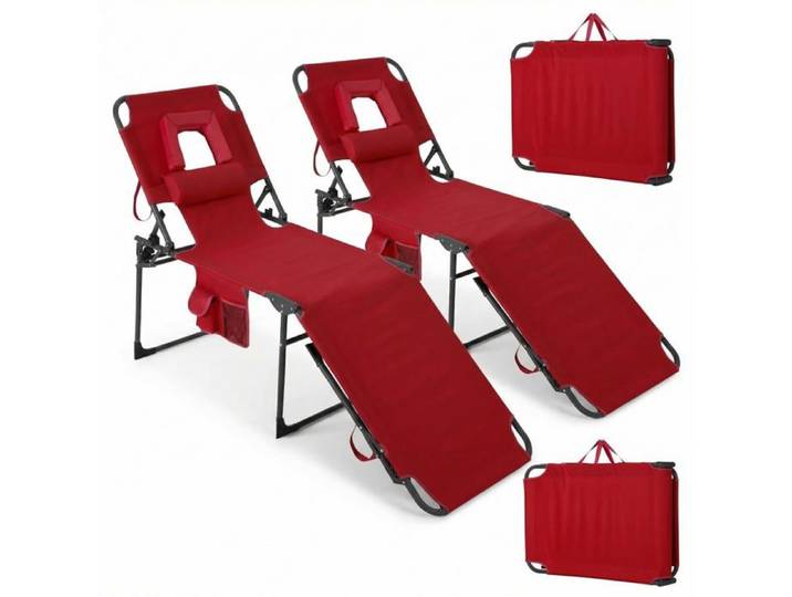 Chaise longue pliante - LUNSY - Dossier réglable 5 positions - Ouverture pour le visage - Rembourrage doux