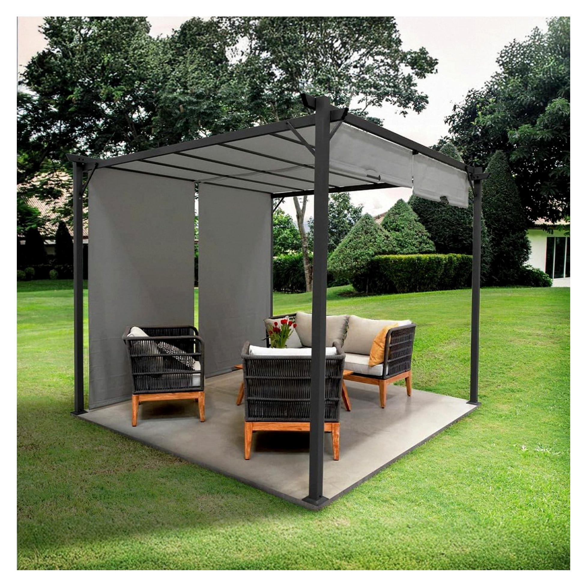 Garten Pergola Pavillon Terrassendach mit verstellbarem Stoffdach - Grau, 2,9x2,9m - Stahl, wasserdichtes Sonnenschutz für Terrasse und freistehenden Grillpavillon