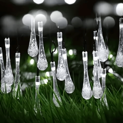 Inspire Curations Solar Water Drop String Lights 20 30 50 100 LED Outdoor Decor white 1pc 6.5m30led