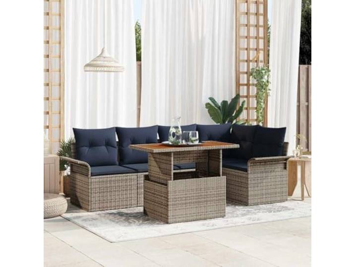 Garten-Sofa-Set 6 stk. Grau Poly Rattan Modular mit Stauraum, Eckbank und Tisch, wetterfest, pflegeleicht, für Terrasse und Garten