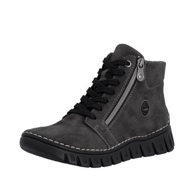 Schnürboots RIEKER, Damen, Gr. 38, wärmend, grau, Lederimitat, Schuhe Schnürboots, Casual-Boots, Stiefelette mit beidseitigen Reißverschlüssen