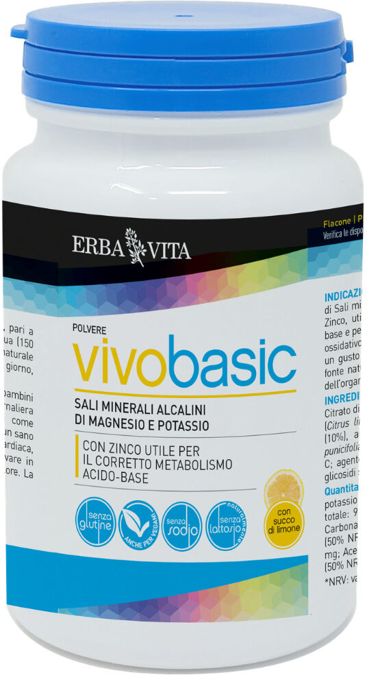 Erba Vita Vivobasic 200g - Integratore Alimentare Alcalino, Sali Minerali, Magnesio, Potassio, Zinco